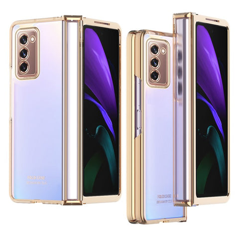 For Samsung Galaxy Z Fold2 5G Anti-fall Electroplating Transparent PC Phone Case Detachable Hinge Design Shockproof Phone Shell