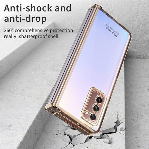 For Samsung Galaxy Z Fold2 5G Anti-fall Electroplating Transparent PC Phone Case Detachable Hinge Design Shockproof Phone Shell