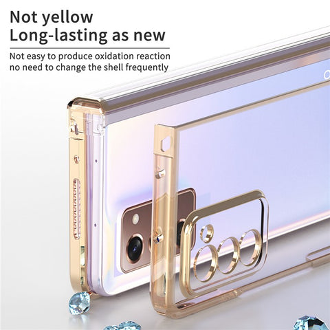 For Samsung Galaxy Z Fold2 5G Anti-fall Electroplating Transparent PC Phone Case Detachable Hinge Design Shockproof Phone Shell