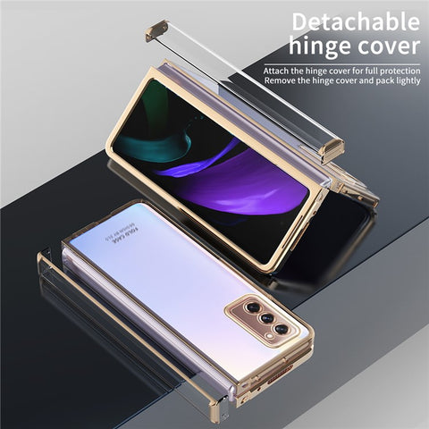 For Samsung Galaxy Z Fold2 5G Anti-fall Electroplating Transparent PC Phone Case Detachable Hinge Design Shockproof Phone Shell