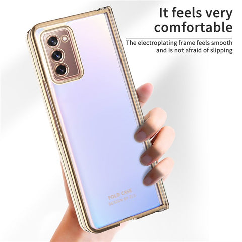 For Samsung Galaxy Z Fold2 5G Anti-fall Electroplating Transparent PC Phone Case Detachable Hinge Design Shockproof Phone Shell