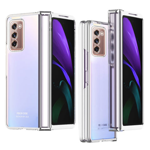 For Samsung Galaxy Z Fold2 5G Anti-fall Electroplating Transparent PC Phone Case Detachable Hinge Design Shockproof Phone Shell
