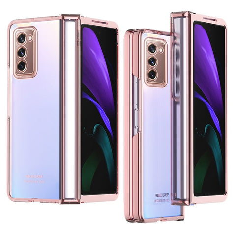 For Samsung Galaxy Z Fold2 5G Anti-fall Electroplating Transparent PC Phone Case Detachable Hinge Design Shockproof Phone Shell