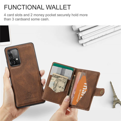 JEEHOOD For Samsung Galaxy A33 5G Leather Coated TPU Phone Case Detachable 2-in-1 Wallet Kickstand Design Protective Shell