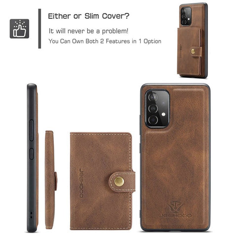 JEEHOOD For Samsung Galaxy A33 5G Leather Coated TPU Phone Case Detachable 2-in-1 Wallet Kickstand Design Protective Shell