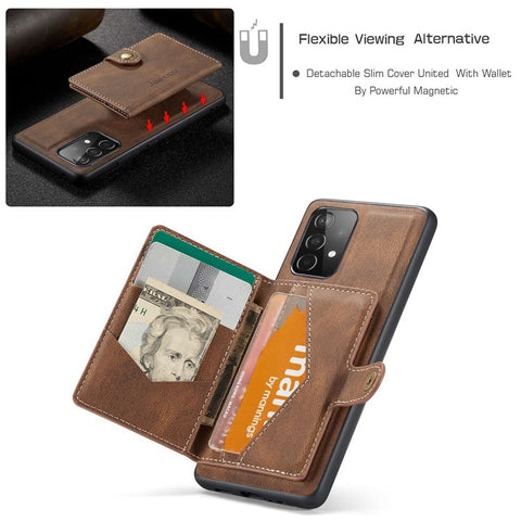 JEEHOOD For Samsung Galaxy A33 5G Leather Coated TPU Phone Case Detachable 2-in-1 Wallet Kickstand Design Protective Shell