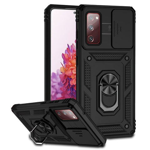For Samsung Galaxy S20 FE 2022/S20 FE 4G/FE 5G/S20 Lite Slide Camera Protector PC + TPU Case Drop-resistant Kickstand Phone Shell