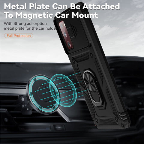 For Samsung Galaxy S20 FE 2022/S20 FE 4G/FE 5G/S20 Lite Slide Camera Protector PC + TPU Case Drop-resistant Kickstand Phone Shell