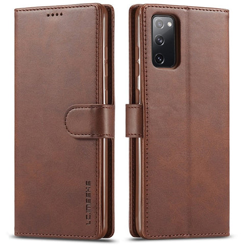 LC.IMEEKE For Samsung Galaxy M52 5G Textured PU Leather Cover Drop-proof Stand Wallet Protective Phone Case