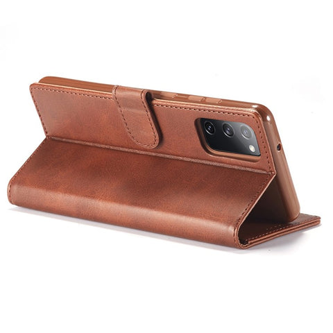 LC.IMEEKE For Samsung Galaxy M52 5G Textured PU Leather Cover Drop-proof Stand Wallet Protective Phone Case