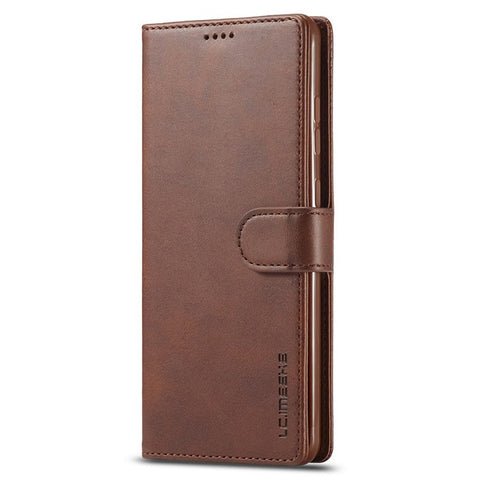 LC.IMEEKE For Samsung Galaxy M52 5G Textured PU Leather Cover Drop-proof Stand Wallet Protective Phone Case