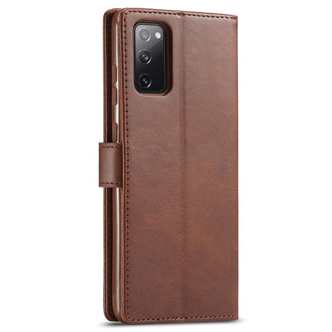 LC.IMEEKE For Samsung Galaxy M52 5G Textured PU Leather Cover Drop-proof Stand Wallet Protective Phone Case
