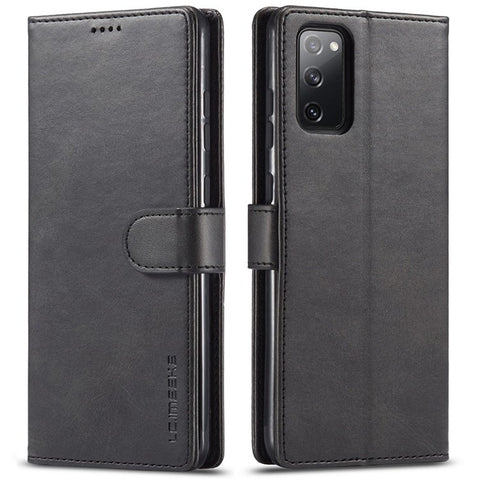 LC.IMEEKE For Samsung Galaxy M52 5G Textured PU Leather Cover Drop-proof Stand Wallet Protective Phone Case