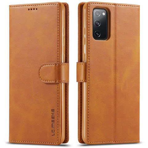 LC.IMEEKE For Samsung Galaxy M52 5G Textured PU Leather Cover Drop-proof Stand Wallet Protective Phone Case