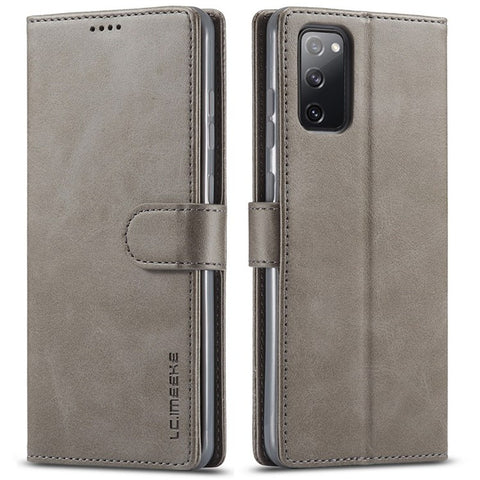 LC.IMEEKE For Samsung Galaxy M52 5G Textured PU Leather Cover Drop-proof Stand Wallet Protective Phone Case