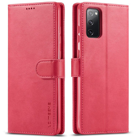 LC.IMEEKE For Samsung Galaxy M52 5G Textured PU Leather Cover Drop-proof Stand Wallet Protective Phone Case