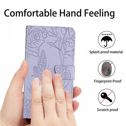 For Samsung Galaxy A12/M12/F12 Skin-touch Feeling PU Leather Mobile Phone Case Bag Imprinting Butterflies Flower Pattern Stand Wallet Cover with Shoulder Strap