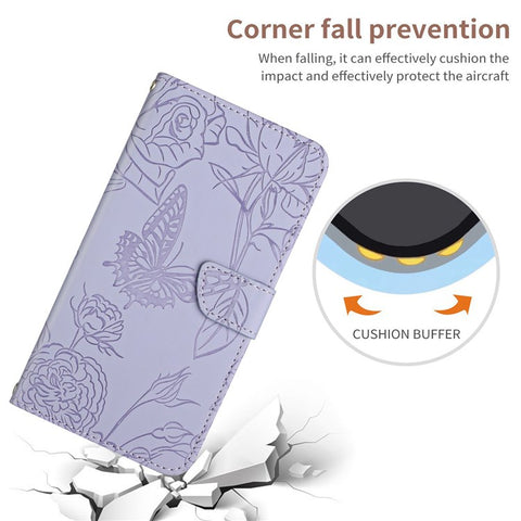 For Samsung Galaxy A12/M12/F12 Skin-touch Feeling PU Leather Mobile Phone Case Bag Imprinting Butterflies Flower Pattern Stand Wallet Cover with Shoulder Strap