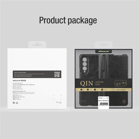NILLKIN Qin Series for Samsung Galaxy Z Fold3 5G Pen Holder Leather Case Folio Flip Anti-Fall Cover