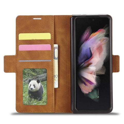 FORWENW for Samsung Galaxy Z Fold3 5G Fantasy Series Skin-touch PU Leather Well-protected Cover Anti-drop Cell Phone Stand Wallet Case