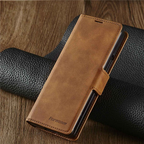FORWENW for Samsung Galaxy Z Fold3 5G Fantasy Series Skin-touch PU Leather Well-protected Cover Anti-drop Cell Phone Stand Wallet Case