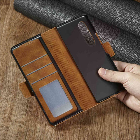 FORWENW for Samsung Galaxy Z Fold3 5G Fantasy Series Skin-touch PU Leather Well-protected Cover Anti-drop Cell Phone Stand Wallet Case