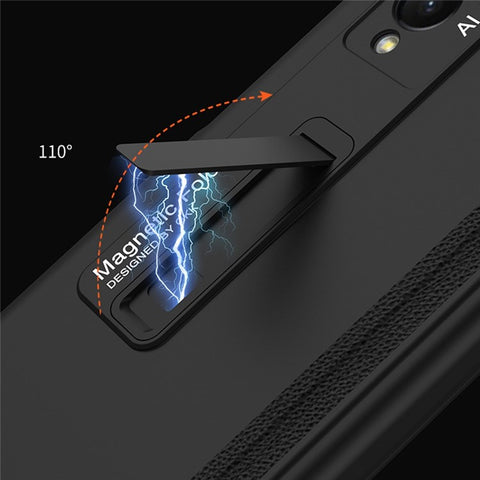 GKK For Samsung Galaxy Z Fold3 5G Magnetic Absorption Hinge Phone Case PC + Tempered Glass Full Protection Shell with Kickstand