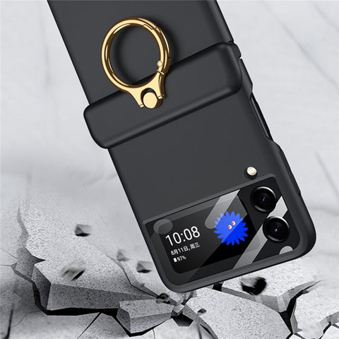 GKK For Samsung Galaxy Z Flip3 5G Metal Ring Holder Kickstand Phone Case Magnetic Absorption Hinge PC Folding Cover with Camera Lens Film