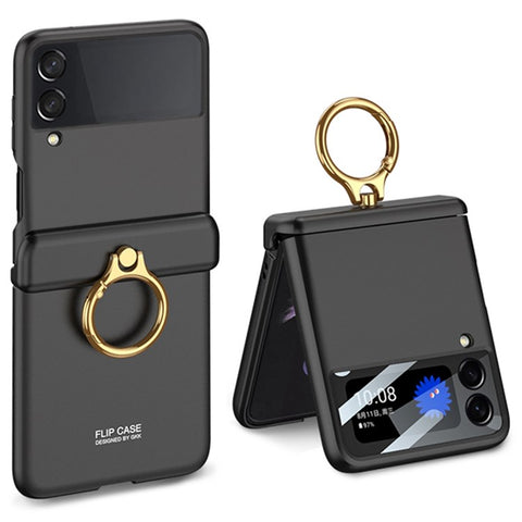 GKK For Samsung Galaxy Z Flip3 5G Metal Ring Holder Kickstand Phone Case Magnetic Absorption Hinge PC Folding Cover with Camera Lens Film