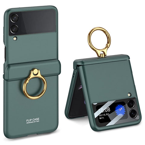 GKK For Samsung Galaxy Z Flip3 5G Metal Ring Holder Kickstand Phone Case Magnetic Absorption Hinge PC Folding Cover with Camera Lens Film