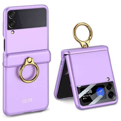 GKK For Samsung Galaxy Z Flip3 5G Metal Ring Holder Kickstand Phone Case Magnetic Absorption Hinge PC Folding Cover with Camera Lens Film