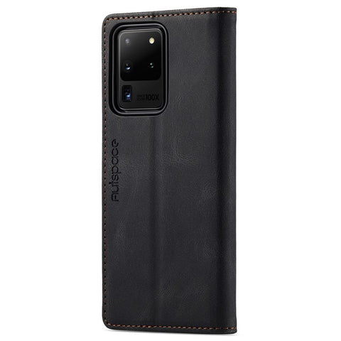 AUTSPACE A01 Series for Samsung Galaxy S20 Ultra 4G / 5G PU Leather Case RFID Blocking Retro Wallet Flip Stand Cover