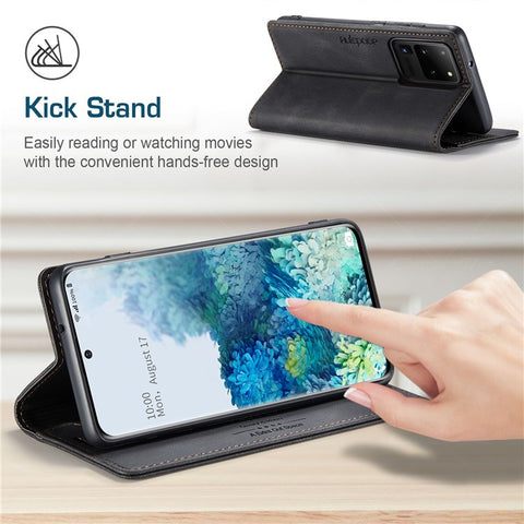 AUTSPACE A01 Series for Samsung Galaxy S20 Ultra 4G / 5G PU Leather Case RFID Blocking Retro Wallet Flip Stand Cover