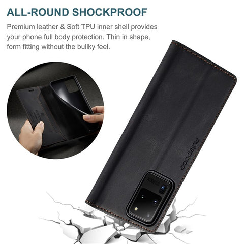 AUTSPACE A01 Series for Samsung Galaxy S20 Ultra 4G / 5G PU Leather Case RFID Blocking Retro Wallet Flip Stand Cover