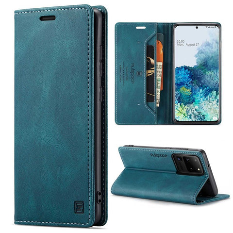 AUTSPACE A01 Series for Samsung Galaxy S20 Ultra 4G / 5G PU Leather Case RFID Blocking Retro Wallet Flip Stand Cover