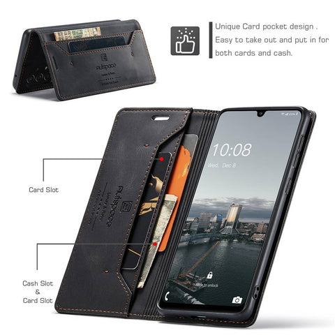 AUTSPACE A01 Series for Samsung Galaxy A33 5G PU Leather Case RFID Blocking Vintage Wallet Stand Flip Cover