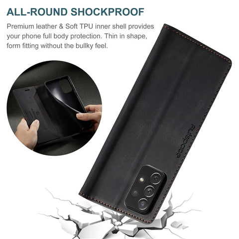 AUTSPACE A01 Series for Samsung Galaxy A33 5G PU Leather Case RFID Blocking Vintage Wallet Stand Flip Cover