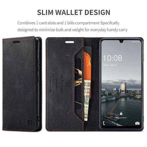 AUTSPACE A01 Series for Samsung Galaxy A33 5G PU Leather Case RFID Blocking Vintage Wallet Stand Flip Cover