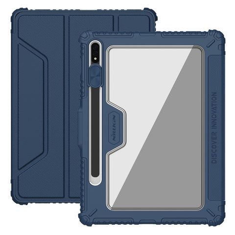 NILLKIN Bumper Leather Case Pro for Samsung Galaxy Tab S8 Wi-Fi SM-X700/5G SM-X706 Trifold Stand Textured PU Leather Tablet Cover Auto Wake/Sleep Protective Case with Camera Slider