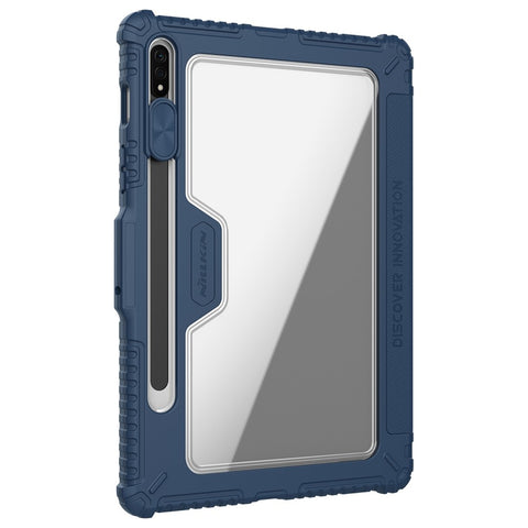 NILLKIN Bumper Leather Case Pro for Samsung Galaxy Tab S8 Wi-Fi SM-X700/5G SM-X706 Trifold Stand Textured PU Leather Tablet Cover Auto Wake/Sleep Protective Case with Camera Slider
