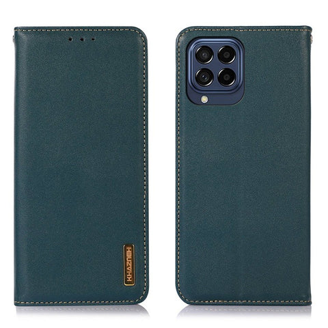KHAZNEH for Samsung Galaxy M53 5G Genuine Cowhide Leather Case Nappa Texture Flip Stand Magnetic Absorption Wallet Cover