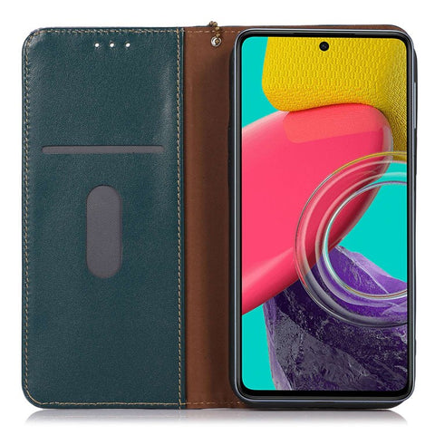 KHAZNEH for Samsung Galaxy M53 5G Genuine Cowhide Leather Case Nappa Texture Flip Stand Magnetic Absorption Wallet Cover
