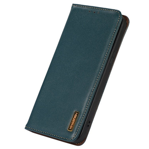 KHAZNEH for Samsung Galaxy M53 5G Genuine Cowhide Leather Case Nappa Texture Flip Stand Magnetic Absorption Wallet Cover