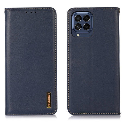 KHAZNEH for Samsung Galaxy M53 5G Genuine Cowhide Leather Case Nappa Texture Flip Stand Magnetic Absorption Wallet Cover