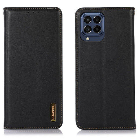 KHAZNEH for Samsung Galaxy M53 5G Genuine Cowhide Leather Case Nappa Texture Flip Stand Magnetic Absorption Wallet Cover