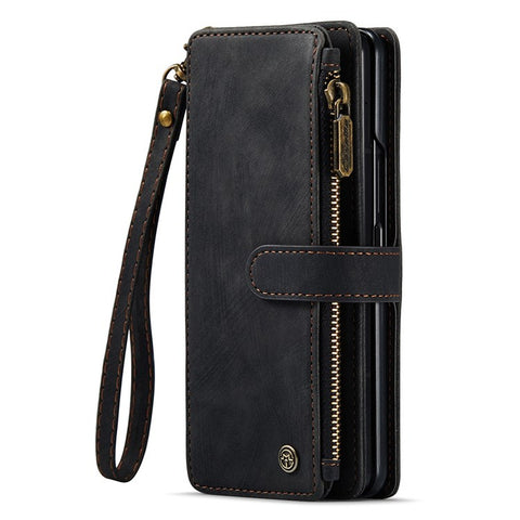 For Samsung Galaxy Z Fold3 5G Phone Cases with Strap CASEME C30 Zipper Multiple Card Holder PU Leather Cover