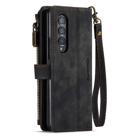 For Samsung Galaxy Z Fold3 5G Phone Cases with Strap CASEME C30 Zipper Multiple Card Holder PU Leather Cover