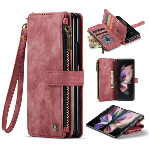 For Samsung Galaxy Z Fold3 5G Phone Cases with Strap CASEME C30 Zipper Multiple Card Holder PU Leather Cover