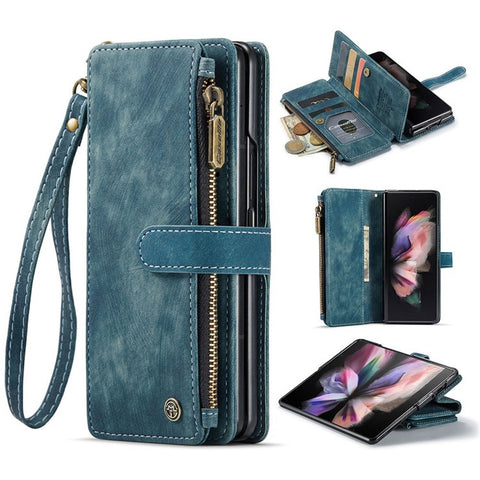 For Samsung Galaxy Z Fold3 5G Phone Cases with Strap CASEME C30 Zipper Multiple Card Holder PU Leather Cover