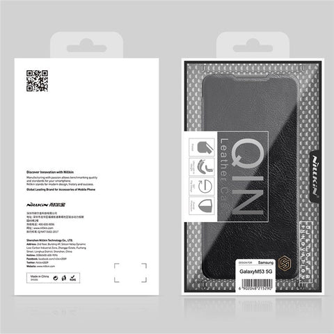 NILLKIN Qin Series for Samsung Galaxy M53 5G Scratch-resistant Anti-fall Card Holder PU Leather Shell Phone Case